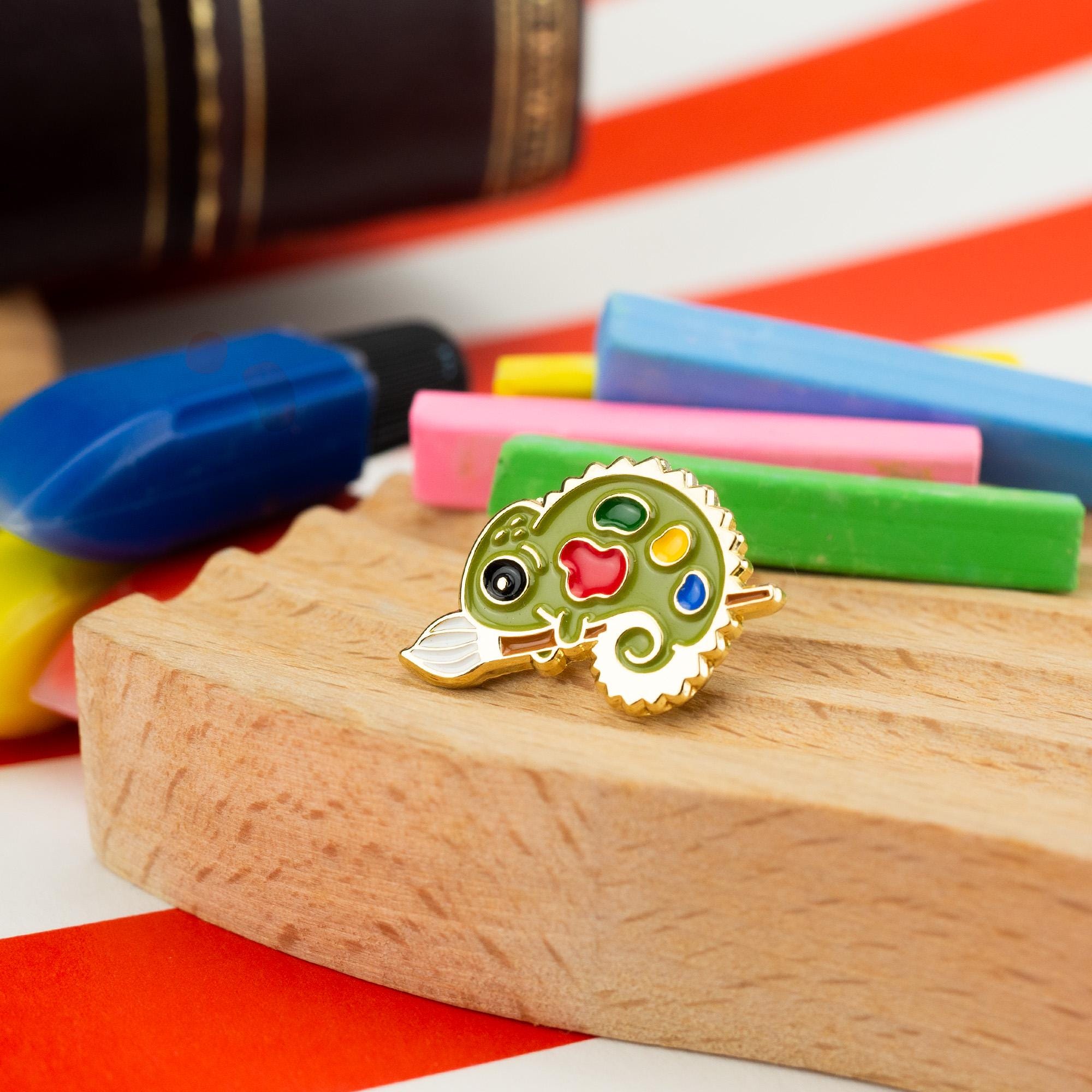 Chameleon Painter Enamel Pin