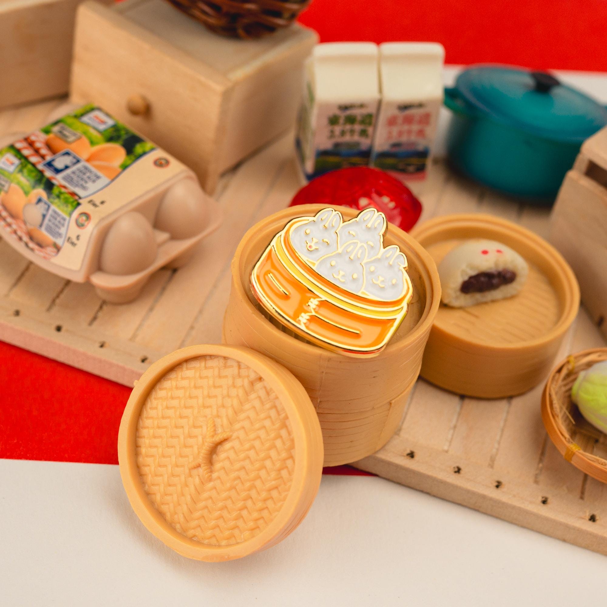 Dim Sum Bao Bunnies Enamel Pin