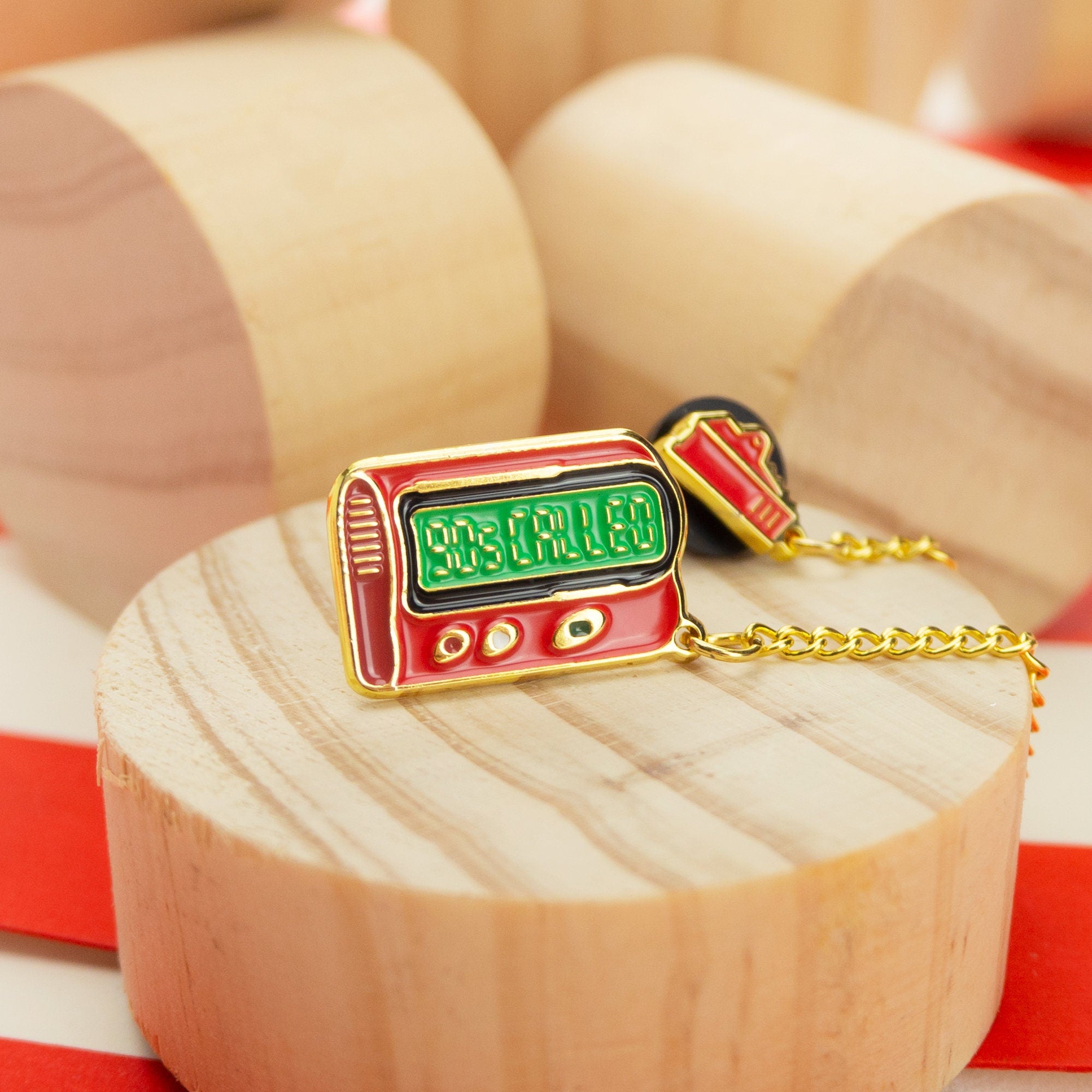 Retro Pager Enamel Pin (Chained pin set)