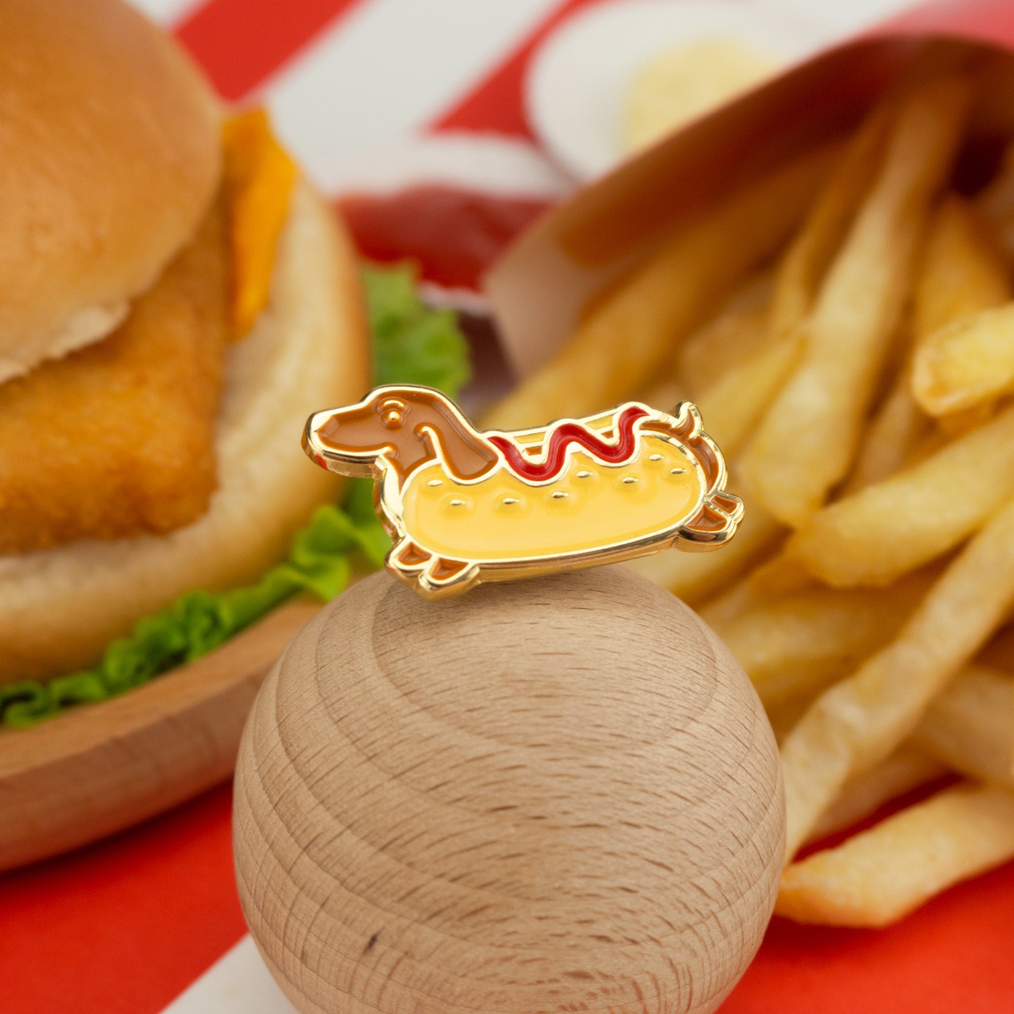Hot Dog with Ketchup Enamel Pin