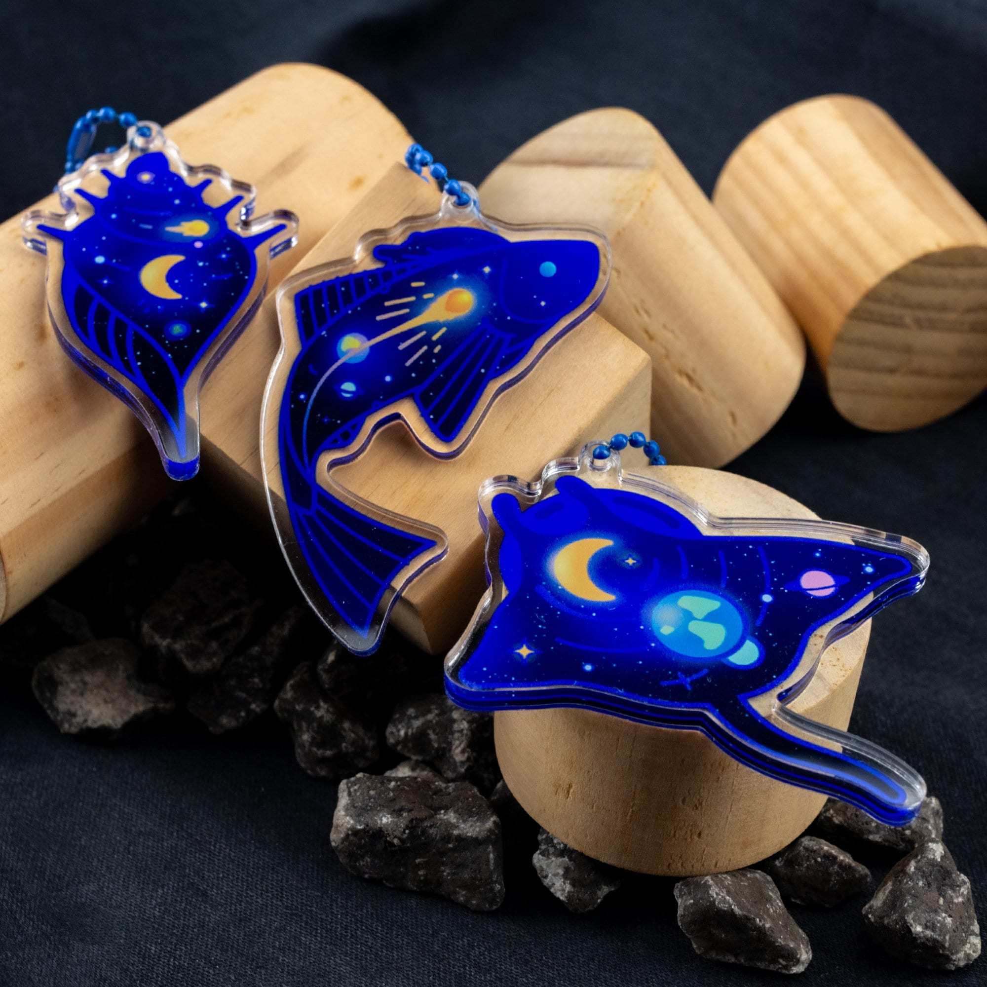 Aquatic Space Keychains - Space Ray | Space Conch Shell | Conch Trout