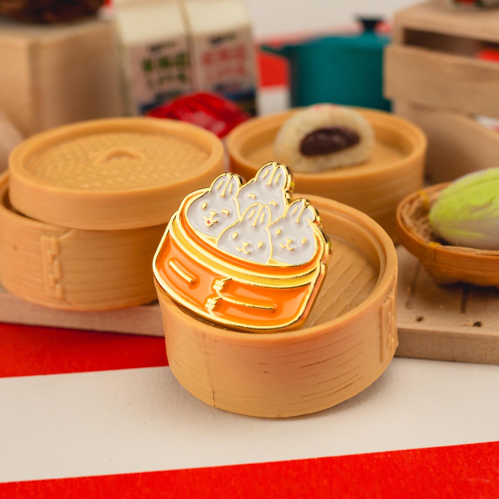 Dim Sum Bao Bunnies Enamel Pin