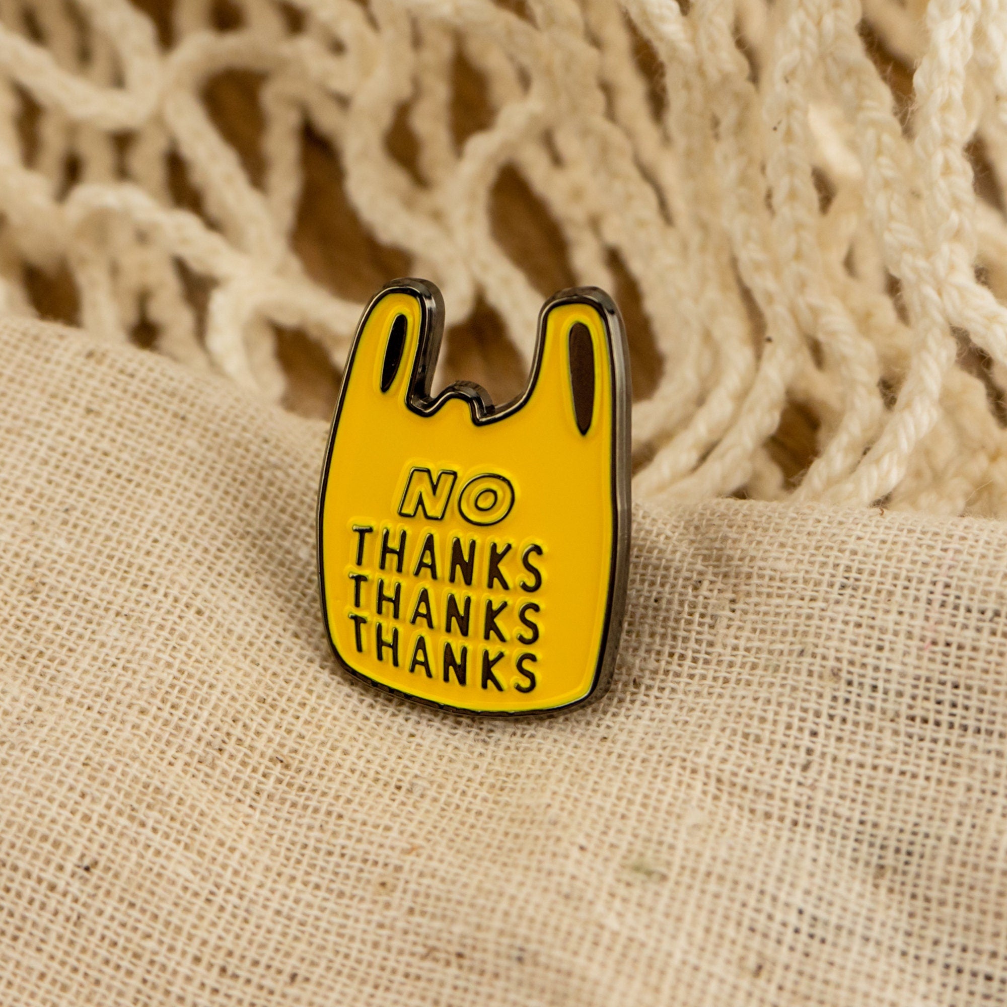 No Thanks Plastic Bag Enamel Pin