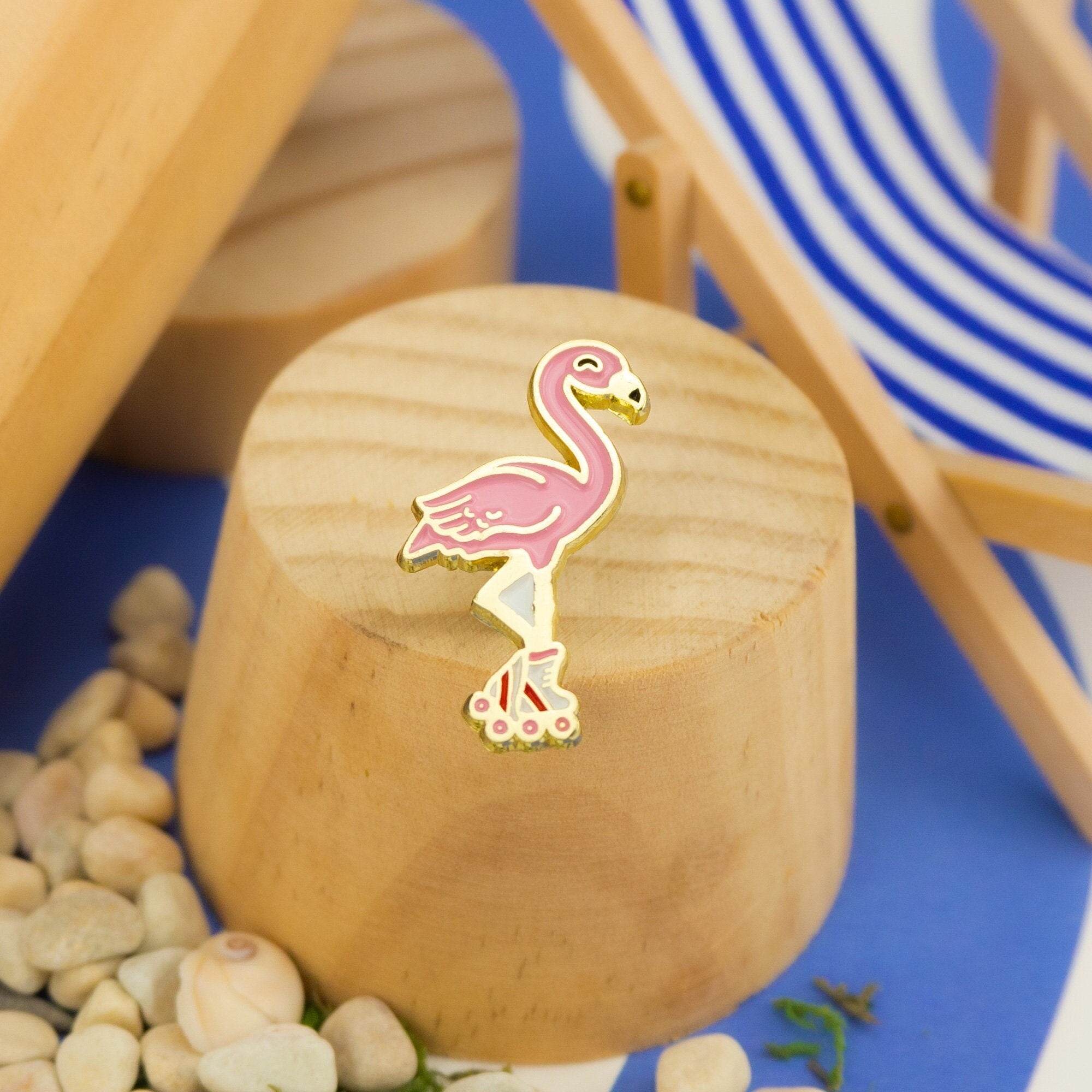 Tropical Flamingo Skater Enamel Pin