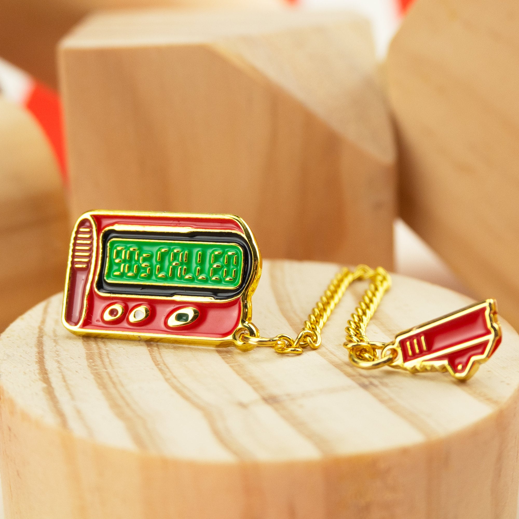 Retro Pager Enamel Pin (Chained pin set)
