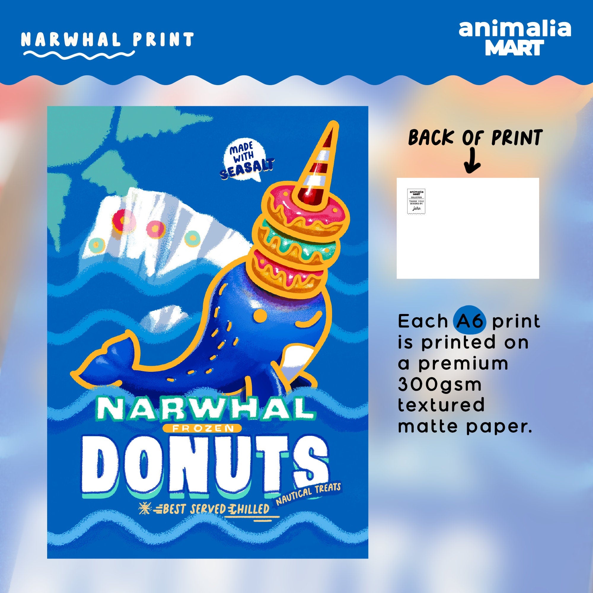 Narwhal Donuts A6 Print