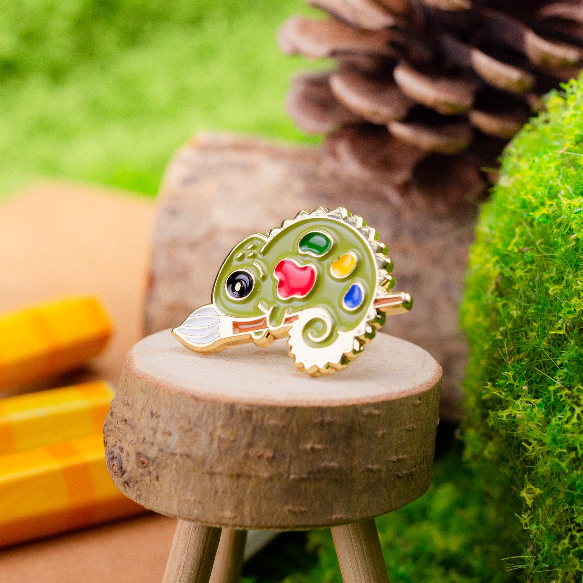 Chameleon Painter Enamel Pin