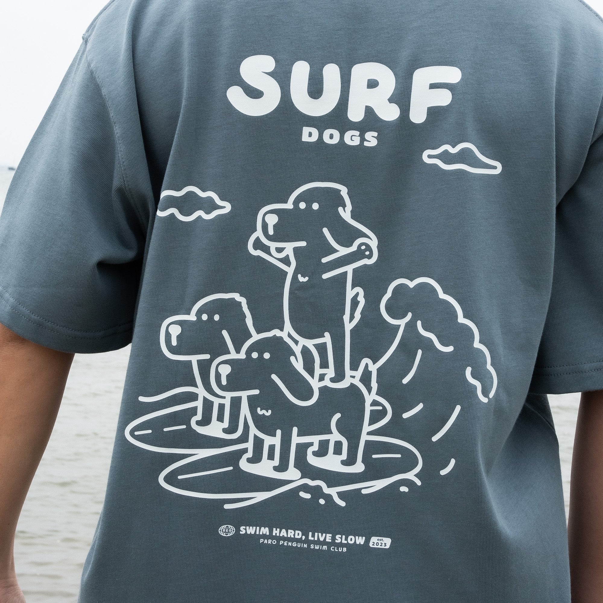 Surf Dogs Oversized Fit Slate Blue T-Shirt (Pre-Order)