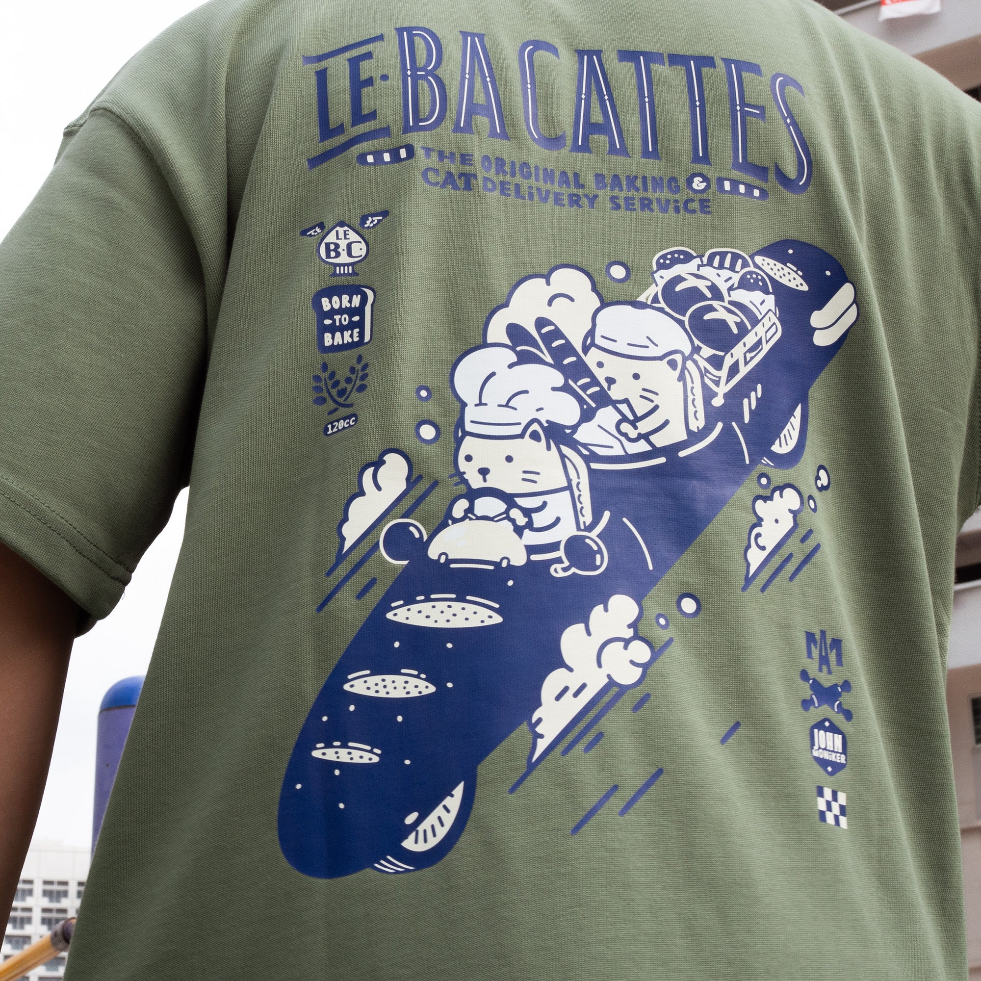 Baguette Cats Oversized Fit Pesto Green T-Shirt (Pre-Order)