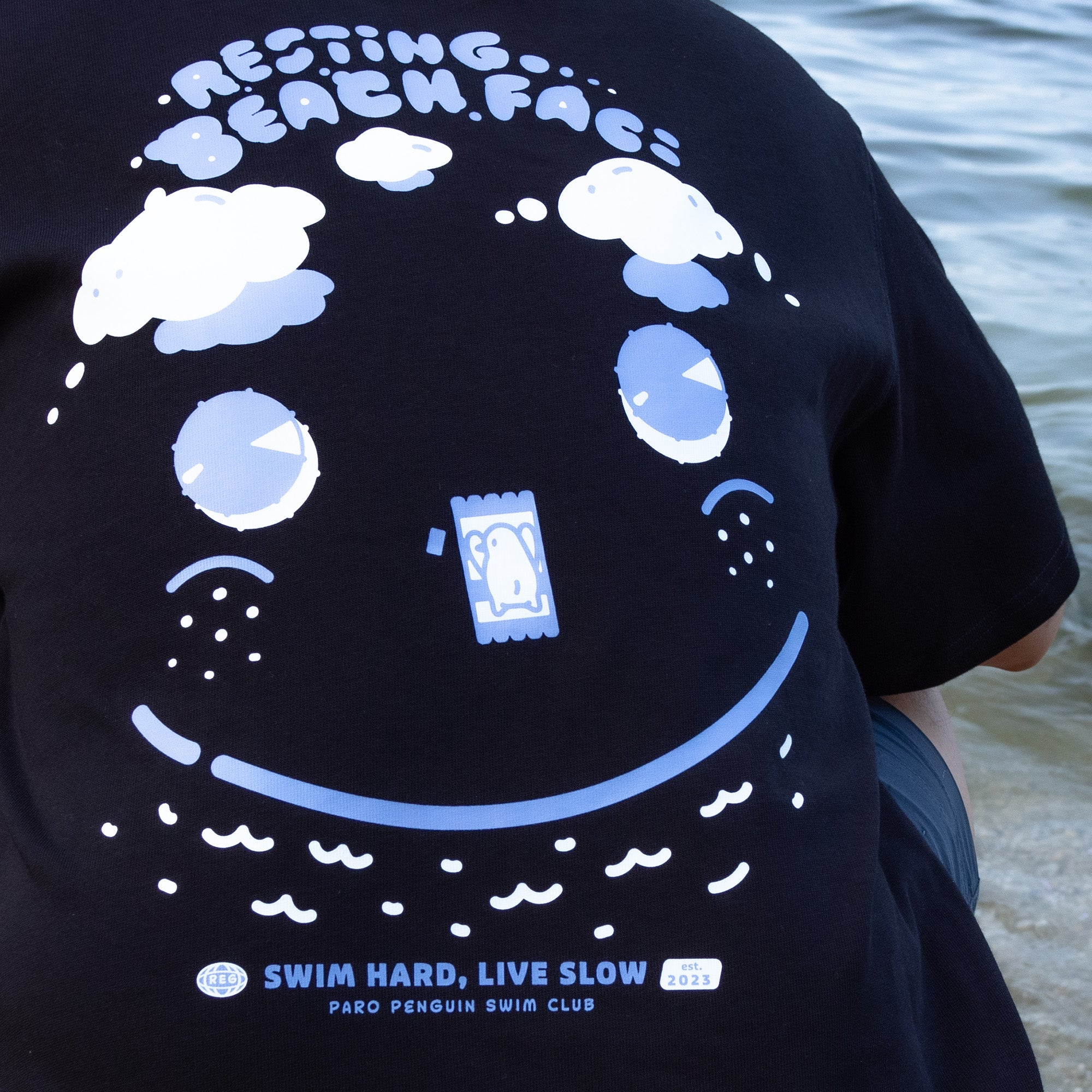 Resting Beach Face Oversized Fit Black T-Shirt (Pre-Order)