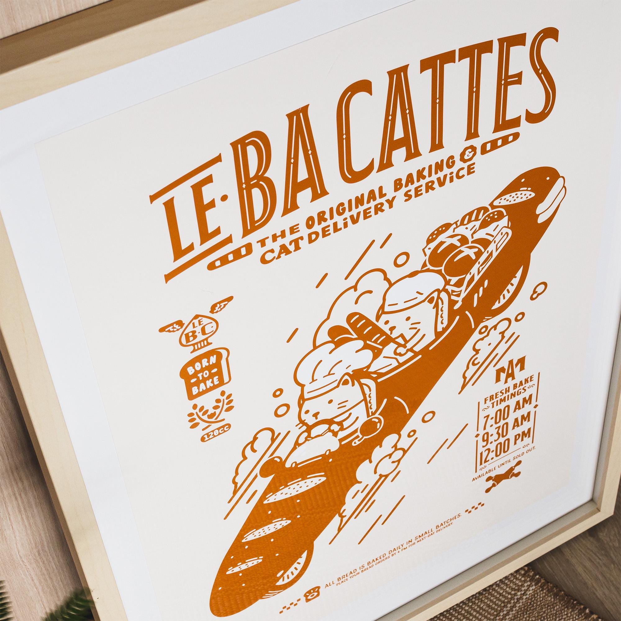 Le Ba Cattes A2 Poster: Quirky Cat Bakery Art Print