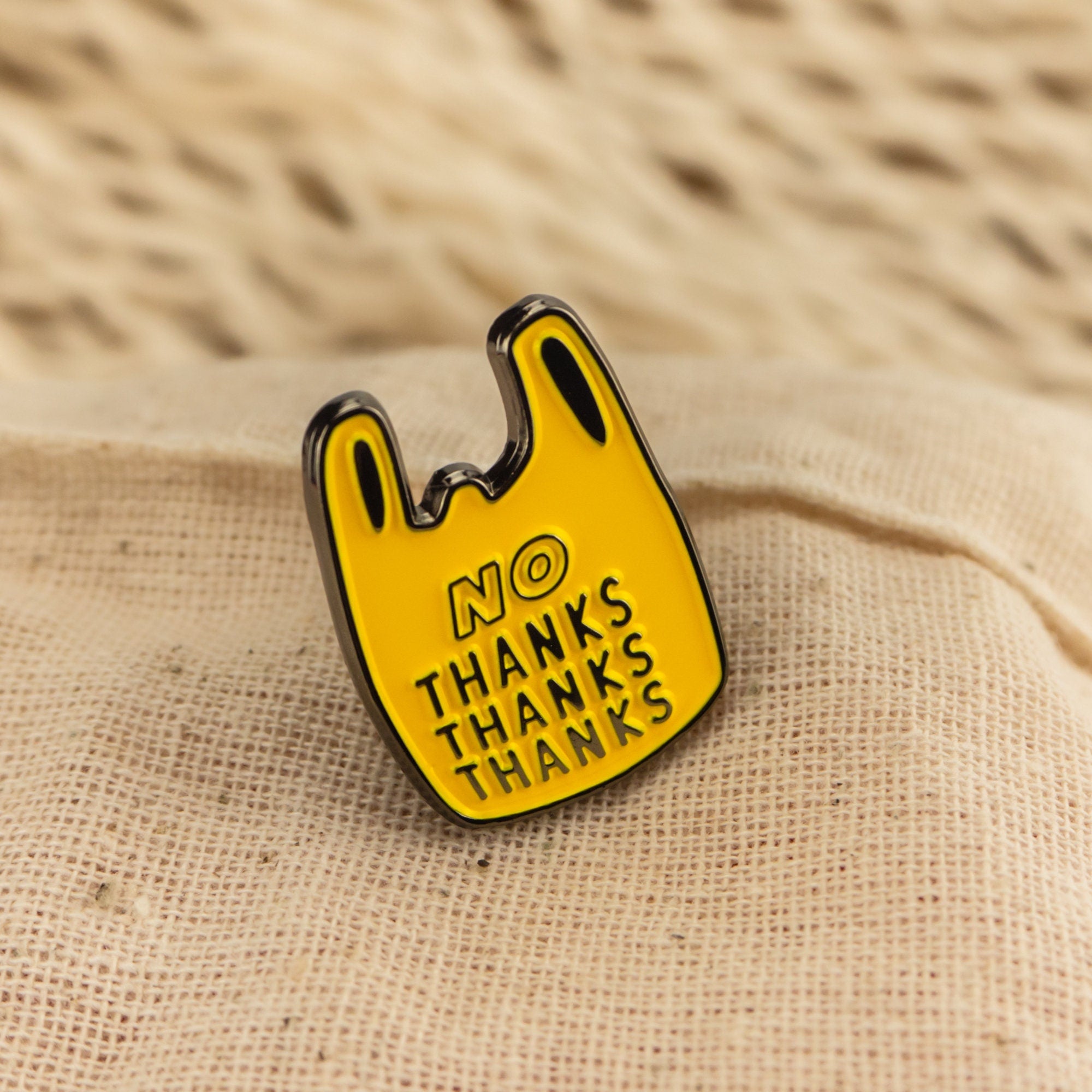 No Thanks Plastic Bag Enamel Pin